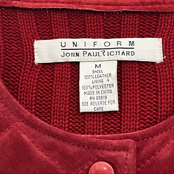 John Paul Richard Leather Outer Shell Sweater Jacket -Red - Picture 7 of 7